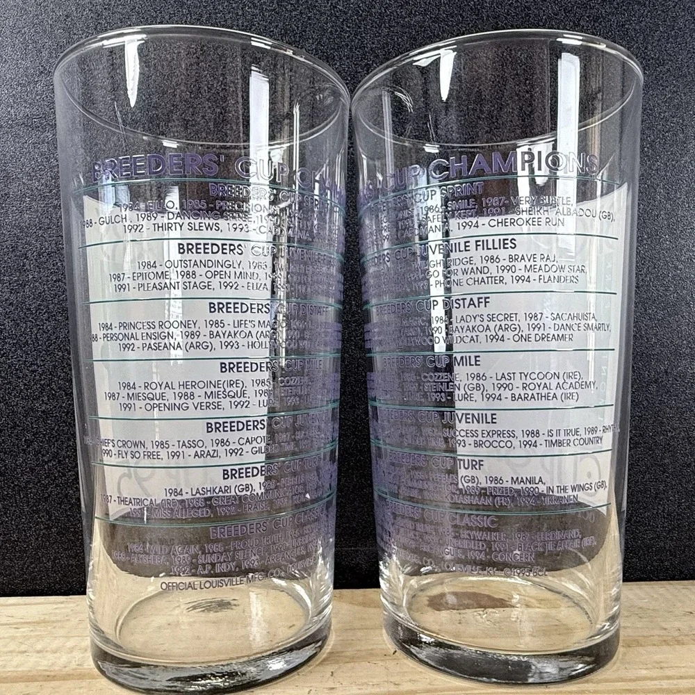 Official Breeders' Cup 1995 Champions Belmont Park Souvenir Glass Lot of‎ 2